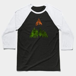 Dramatic mountain and forest scene in green and orange watercolors Baseball T-Shirt